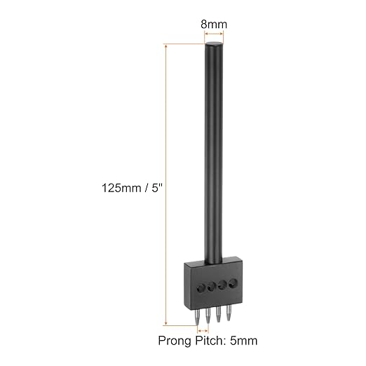uxcell 4 Prong Leather Prong Punch Tool 5mm Steel Prong Row Round Hole Stitching Chisel for Leather Craft
