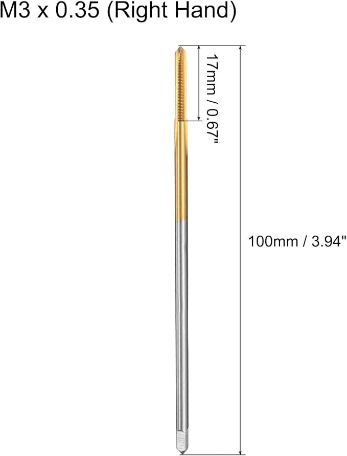 uxcell Metric Thread Tap M3 x 0.35 H2 100mm Straight Flute Screw Thread Milling Machine Taps Threading Tapping Repair Tool