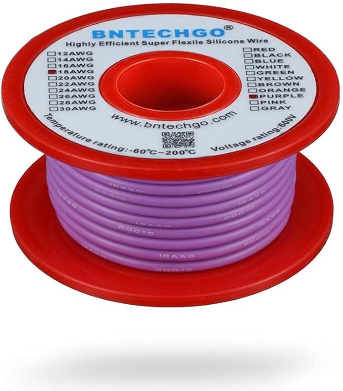 BNTECHGO 18 Gauge Silicone Wire Spool 50 ft Purple Flexible 18 AWG Stranded Tinned Copper Wire