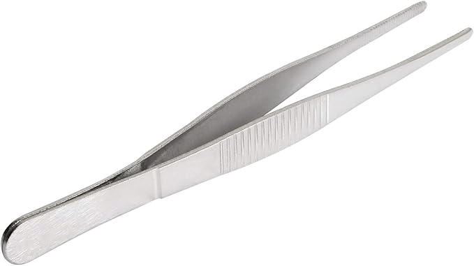 Aoje-Link Stainless Steel Straight Blunt Tweezers, horizontal serrated tips, used for repairs, barbecues, auxiliary tools, silver, 4pcs
