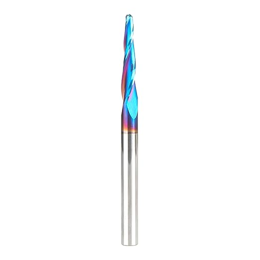 Amana Tool 46286-K-M CNC Spektra Extreme Tool Life Coated SC 2D and 3D Carving 3.6 Deg Tapered Angle Ball Nose x 3mm D x 1.5mm R x 26mm CH x 6mm SHK x 75mm Long x 3 Flute Router Bit