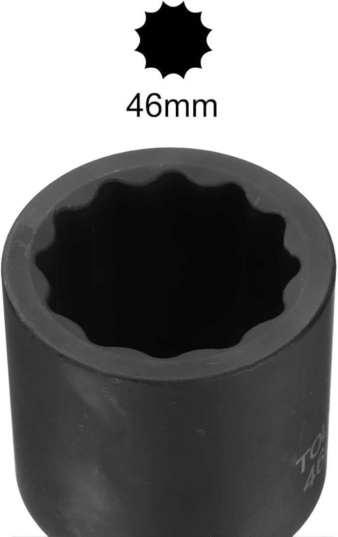 uxcell 1" Drive 46mm 12-Point Impact Socket, CR-MO Steel 80mm Length, Standard Metric Sizes