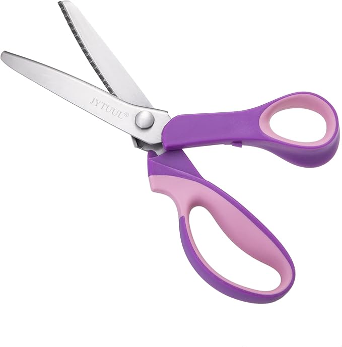 Purple Serrated Pinking Shears, 9.3 Inch Sharp Stainless Steel Blades Zig Zag Scissors, Comfort Grip Handled Professional Dressmaking Paper Leather Fabric Craft Scissors