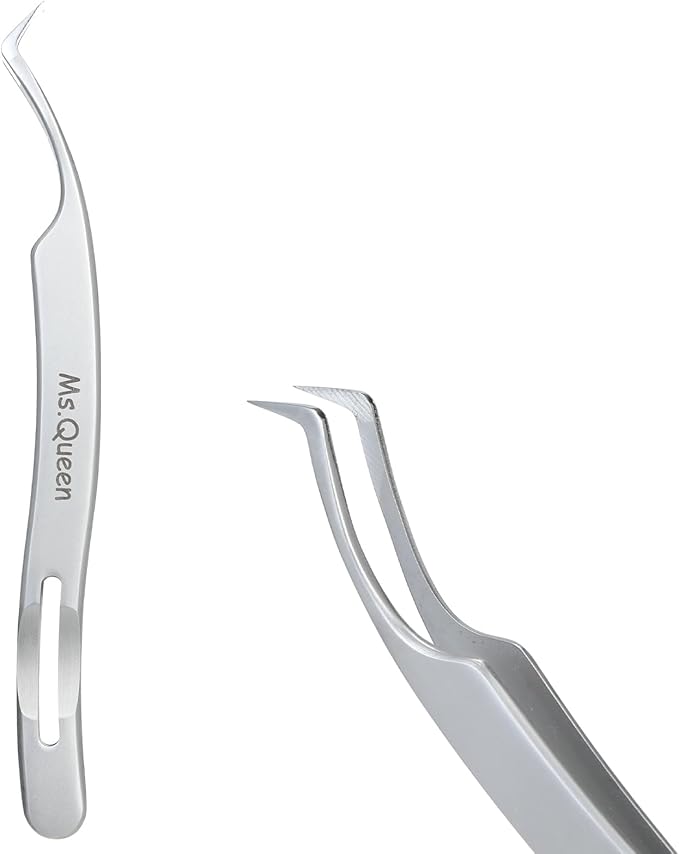 Ms.Queen Eyelash Extension Tweezers,Precision Fine Tip Grip Lash Tweezers for Individual and Volume Eyelash Extensions