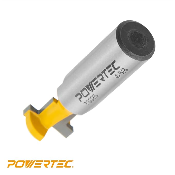POWERTEC T Track Router Bit, Tungsten Carbide Tipped Router Bit, 1/2" Shank, 5/8" Dia., Slatwall, T Slot for Picture Frames, Compatible with 1/4" & 5/16" T Track Bolts (73025)