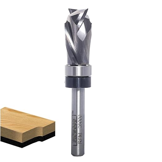 Compression Top Bearing Flush Trim Router Bit 1/4 Shank - 1/2" Cutting Dia, 1" Cut Height, Carbide Spiral Up-Down Pattern Template Flush Cut Router Bit, for Wood Trimming