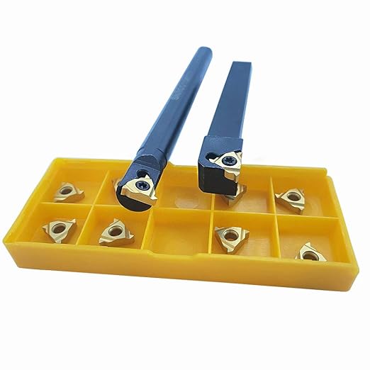 GBJ Lathe Threading Tool External + Internal Threading Holder SER 1010H11+ SNR 0010K11 Threading Holder with 11ER AG60 11IR AG60 Threading Inserts (SER1010H11+SNR0010K11+11ER A60+11IR A60 (Gold))