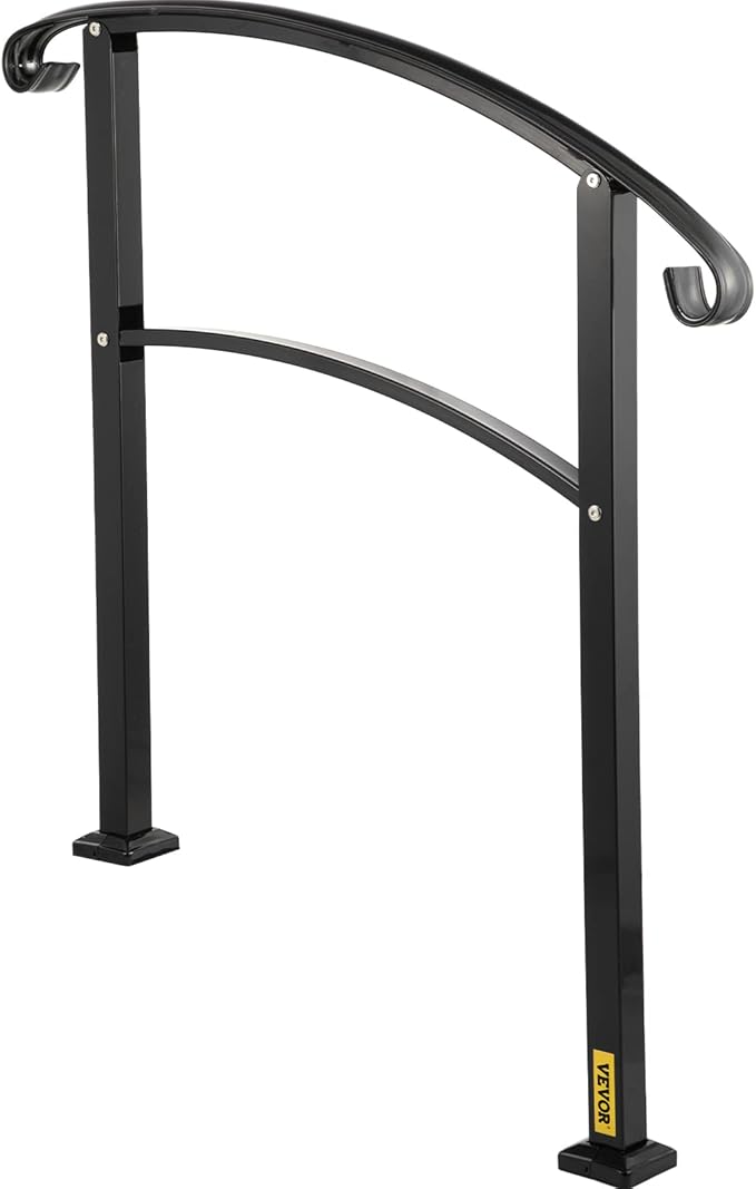 VEVOR Outdoor Steps Handrail, Black Arch#1, Adjustable Metal Staircase Railing, Thickened Porch & Deck Railing