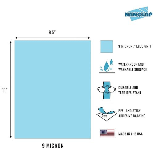 PSA Lapping Film, 2 Pc 9 Micron (1,800 Grit) Adhesive Polishing Paper, 8-1/2” x 11” Microfinishing Fine Sanding Paper, Sanding Film for Scary Sharp Sharpening System, Aluminum Oxide AO