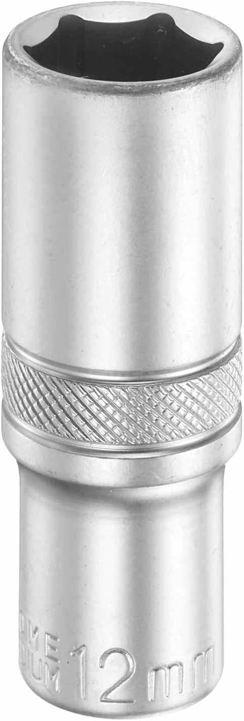 HARFINGTON 6 Points Deep Socket 1/4" Drive 12mm Deep Metric CR-V Steel Polished Nickel Plating Flip Sleeve 50mm / 2" Extra Long Socket Tool for Home Auto Nuts Bolts Repair