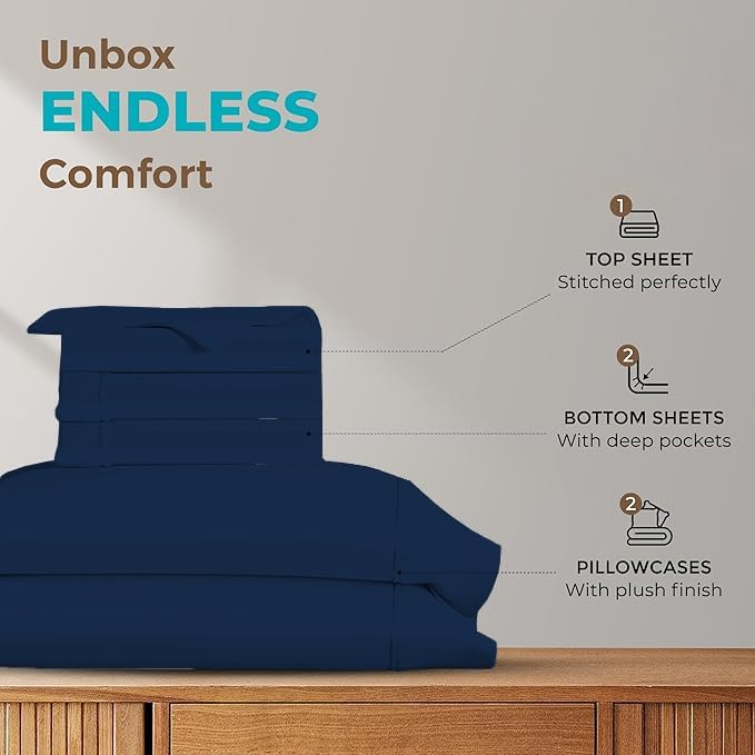 Split California King Sheets for Adjustable Beds 5-Piece Split California King Sheet Set, 800 Thread Count 100% Egyptian Cotton,15" Deep Pocket Adjustable Bed Sheets, Navy Blue Solid