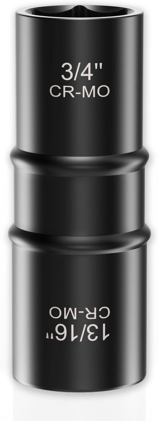 1/2 Inch Drive 3/4" x 13/16" Thin Wall Impact Flip Socket,XEWEA Lug Nut Impact Socket Set Double Ended Thin Wall Nut Sockets CR-MO Twist Removal Tool for Stripped Rusted Bolts