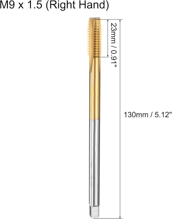 uxcell Metric Thread Tap M9 x 1.5 H2 130mm Straight Flute Screw Thread Milling Machine Taps Threading Tapping Repair Tool