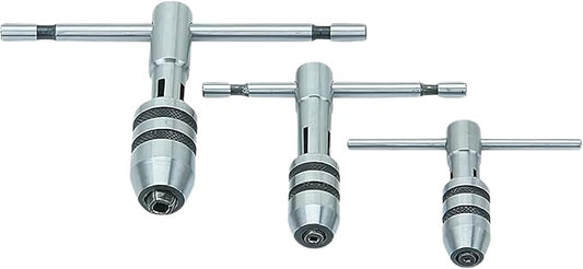 3 Piece T Handle Tap Wrench Set with Jaw Opening 1/16"-5/32", 5/32"-1/4", 1/4"-1/2" - Precise Tightening Wrenches Jaws Grip for Taps, Reamers, Screw Extractors, Drills - Made in India