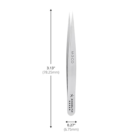 Excelta M-3-CO Cobaltima Miniature Straight Very Fine Point Tweezers, Heat Resistant to 932°F, Anti-Magnetic, 3.13" Long, Elite