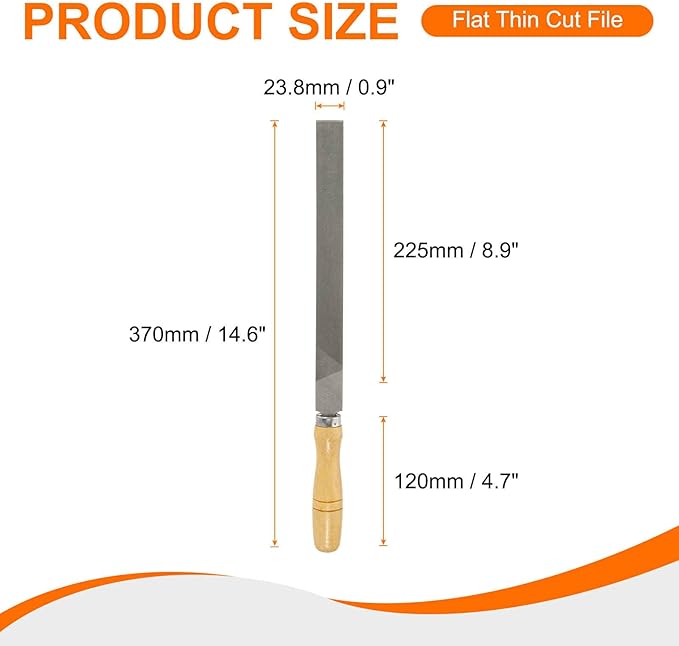 HARFINGTON Flat Thin Cut File 10" Double Cut Teeth High Carbon Steel Hand Rasp File with Wood Handle for Metal Wood Deburring Removing