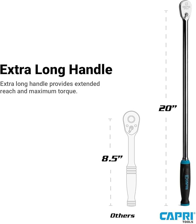 Capri Tools 3/8 in. Drive Fine 90-Tooth Extra Long Ratchet, Ergonomic Soft Grip, 20 in. Long