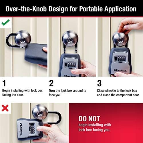 Master Lock Key Lock Box, Outdoor Lock Box for House Keys, Portable Combination Lockbox Resettable Code, 5400EC, Black