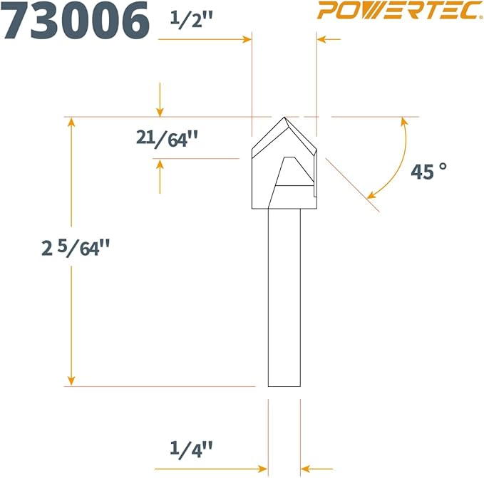 POWERTEC V Groove Router Bits Set, 1/4" Shank, (2) 60-Degree (1/4" & 1/2" Cutting Dia.) & 90-Degree (1/2" Cutting Dia.) Woodworking Router Bits for use on CNC Machine and Router Tool (73031)