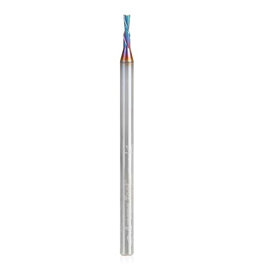 Amana Tool 48210-K SC Spektra Extreme Tool Life Coated Spiral Plunge 1.5mm Dia x 5mm CH x 3mm SHK 50mm Long Down-Cut Router Bit for Drilling Shelf Pin Holes