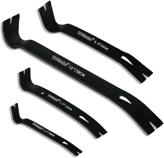 4-Pack Pry Bar Set 5-1/2"/7-1/2"/9-1/2"/15" Mini Nail Puller Crowbar,Utility Heavy Duty Claw Bar,High-Carbon Steel Crow Bar Tool for Woodworking,Prying,Lifting,Pulling