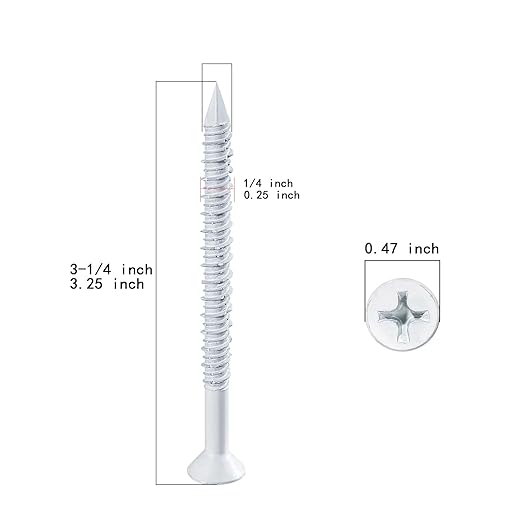 WenSilon(100 PCS) 1/4" x3-1/4 White Concrete Screw Anchor White Flat Head for Anchoring to Masonry, Block or Brick Stucco