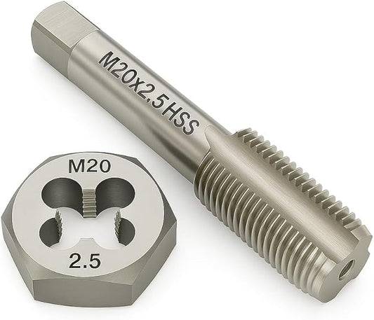 M20x2.5 Metric Tap and Die Set Right Hand HSS Tap & GCr15 Hex Die for Metal Thread Repair