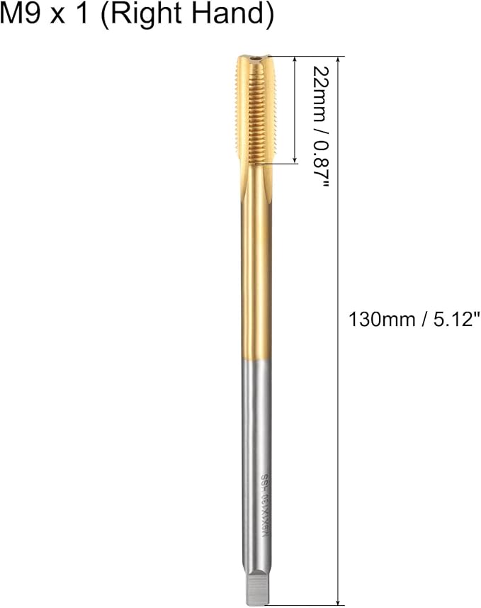 uxcell Metric Thread Tap M9 x 1 H2 130mm Straight Flute Screw Thread Milling Machine Taps Threading Tapping Repair Tool