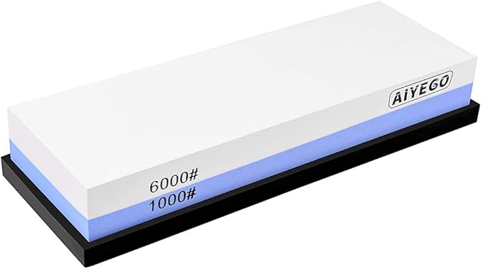 Knife Sharpening Stone, 2 Sided Grit 1000/6000 Whetstone Set with Non-slip Silicone Base for Home Kitchen(Blue&White)