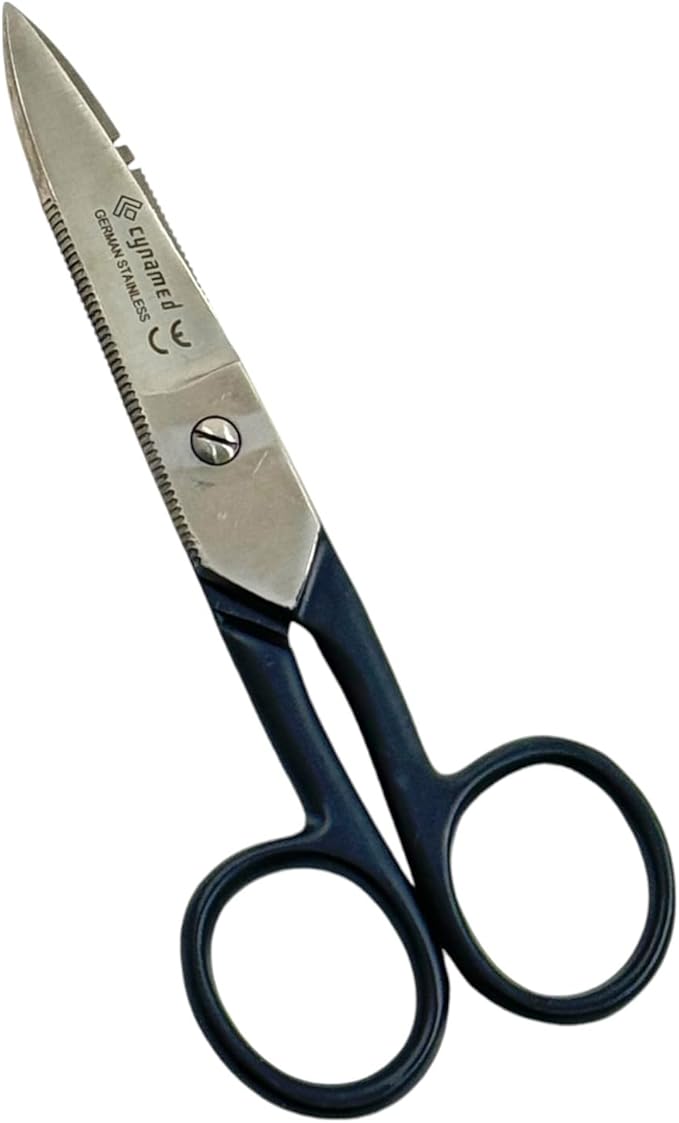 Electrical Wire Cutting and Stripping Scissors 5.25" Length | Electrician Electrical Repair Scissors | German Stainless Steel (Set of 2 - Black + Blue)