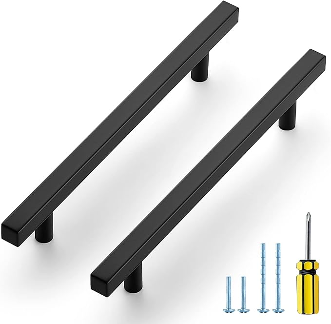 Ravinte Black Cabinet Handles 15 Pack 6-3/10 inch Matte Black Square Cabinet Pulls Kitchen Hardware 8-4/5 inch Overall Length Kitchen Drawer Pulls