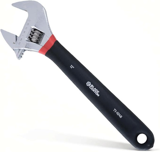 BLACK CANYON 12" Adjustable Wrench, 1-5/8" Jaw Capacity, Superior Cr-V Steel, Hex Jaw design, Smooth Jaw Adjustment, w/Comfort Grip, Fits home fixes, pipe installation, garage tasks