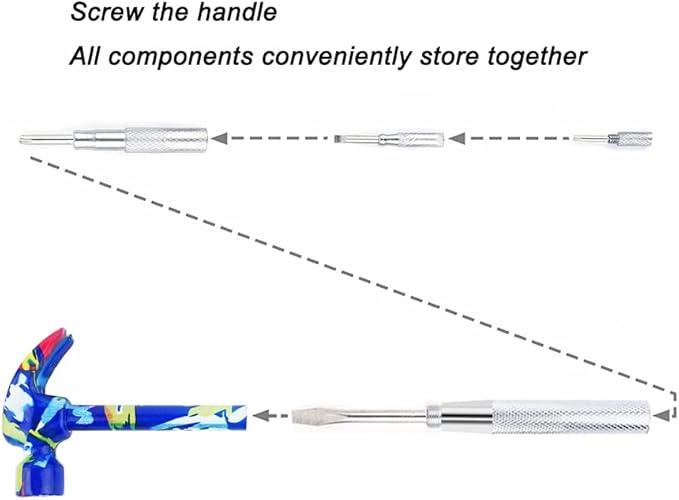 6 in 1 Multitool Hammer, All In One Screwdriver Tools Set Anti-Slip Grip Handle Print Floral Hammer Screwdriver Tool Set Best Gift (Blue)