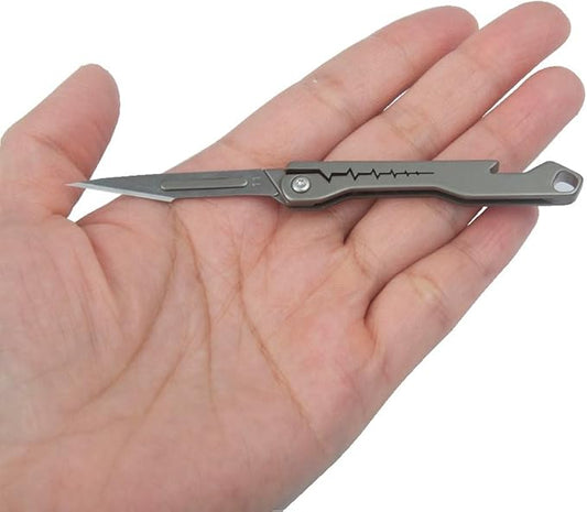 Titanium Utility Knife Pocket Folding Knife for Everyday Use with 10 Quick Change Blades, Ultra Compact and Lightweight