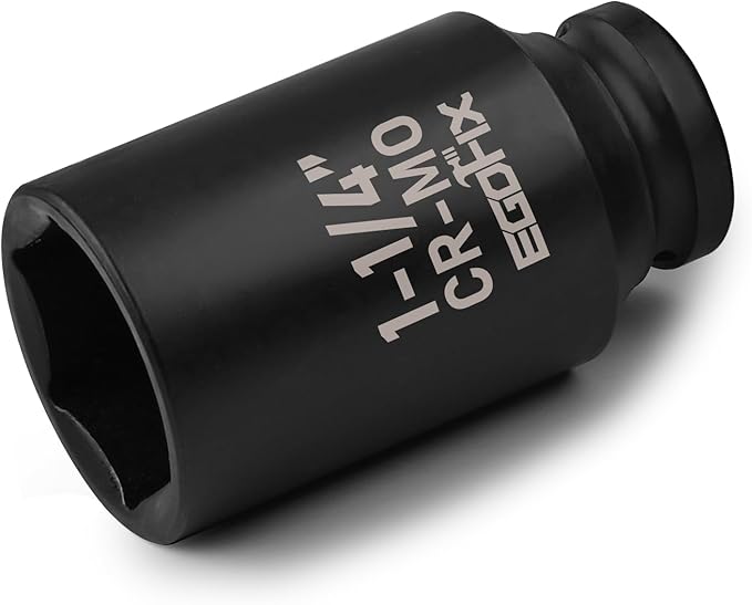 1/2" Drive Deep Impact Socket, 1-1/4 Inch SAE Socket, Heat-Treated CR-MO Anti-Rounding 6 Point for Easy Removal of Axle Nut