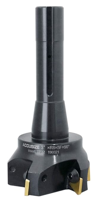 Accusize Industrial Tools 3'' Carbide Indexable End Mill, R8 Shank, 5 Flute, with Tpg322 Inserts, 0046-0917