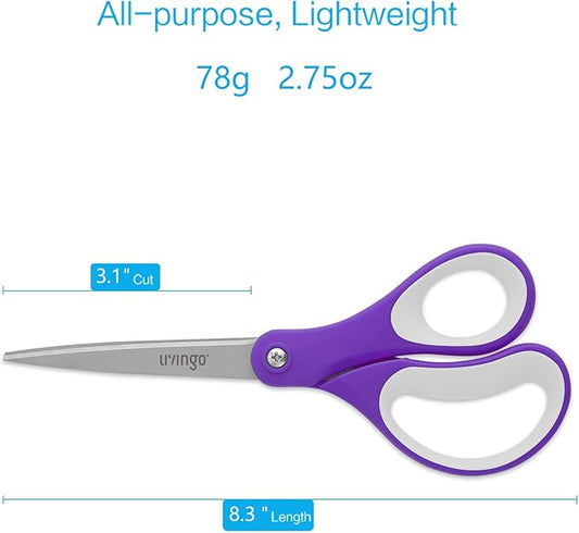 LIVINGO Scissors Bulk 24 Pack: 8??Sharp Scissors Set All Purpose for Office Middle High School Student Teacher Arts Crafts Supplies Cutting Wrapping Paper, Sewing Fabric Shears for Household