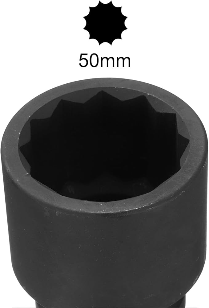 uxcell 1" Drive 50mm 12-Point Impact Socket, CR-MO Steel 80mm Length, Standard Metric Sizes