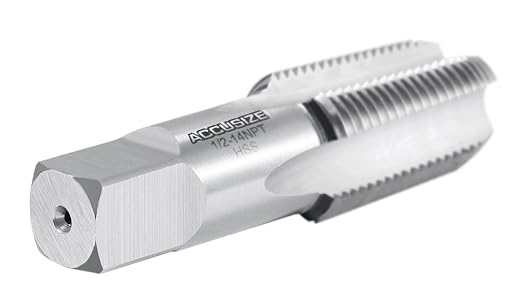 Accusize Industrial Tools 1/2'' to 14, 4 Flutes H.S.S. Taper Pipe Tap-Npt, 3-1/8'' Oal, 1-3/8'' Thread Length, American Standard, Npt-12