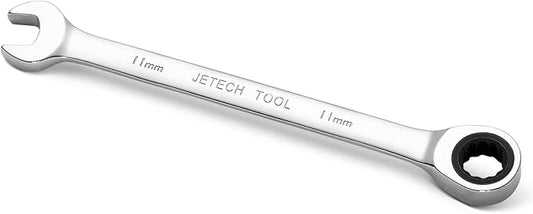 Jetech 11mm Ratcheting Combination Wrench, Industrial Grade Gear Spanner with 12-Point 72-Tooth Ratchet, Forged and Heat-Treated Cr-V Steel, Metric