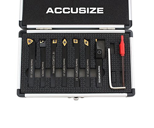 Accusize Industrial Tools 1/4'' Shank 7 Pc Indexable Carbide Turning Tool Set in Fitted Box, 2387-2001