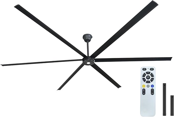 144 Inch Ceiling Fan Indoor/Outdoor 12ft HLVS Industrial - Black Modern Big Ceiling Fan With Remote for Living Room, Patio, Garage - DC Motor 5-Year Warranty (144in Black)