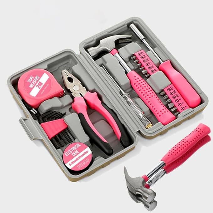 LIRFIX 24Pcs Pink Home Repair Tool Kit for Women - Compact Mini Starter Hardware Set with Hammer, Pliers, Screwdrivers - Portable Household Hand Tools, Ideal Christmas & New Year Gift for Ladies