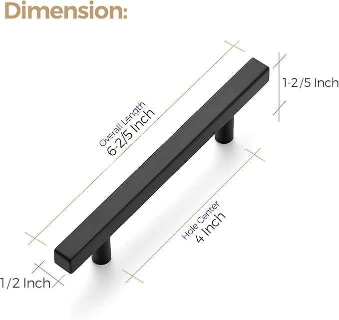 Ravinte 30 Pack 4 Inch Cabinet Pulls Black Sqaure Kitchen Cabinet Handles Black Cabinet Hardware Stainless Steel Drawer Pulls 6-2/5 Inch Overall Length with Mounting Template