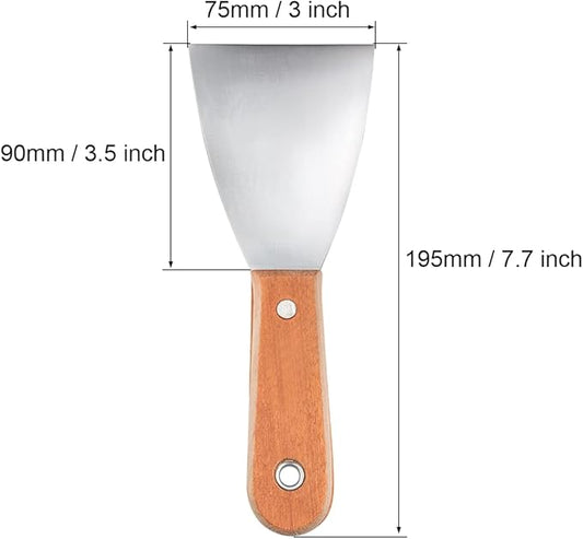uxcell Putty Scraper 3" Cr-V Steel Stiff Putty Knives with Wood Handle for Taping Paint Wall Floor Tile 3pcs