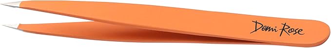 Pointed Tweezers - High Carbon Stainless Steel Fine Point Precision Tweezers for Ingrown Hair Removal - Perfectly Aligned Hand Filed Sharp Tweezer - Needle Nose Tweezers (Orange)