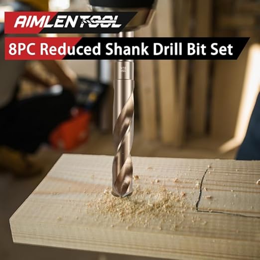 Reduced Shank Drill Bit Set, 8Pcs High-Speed Steel, 1/2??Reduced Shank Deming Large Drill Bit Set for Home DIY and General Building, Engineering, Woodworking with Indexed Storage case