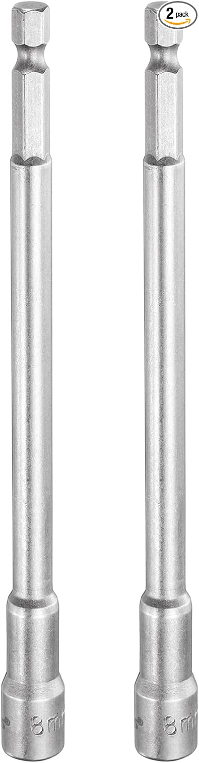 HARFINGTON 2pcs Nut Driver Drill Bit 8mm Metric Socket 1/4" Hex Shank 5.91" (150mm) Long Magnetic 6-Point Sockets Quick Change CR-V Steel Bolt Setters for Power Drill Drivers