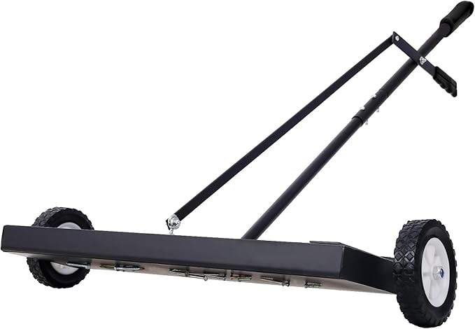 24'' Rolling Magnetic Sweeper with Wheels, Magnetic Broom Havy Duty Push-Type with Release Magnet Sweeper up to 100 lbs for Home, Yard, Lawn, Garden