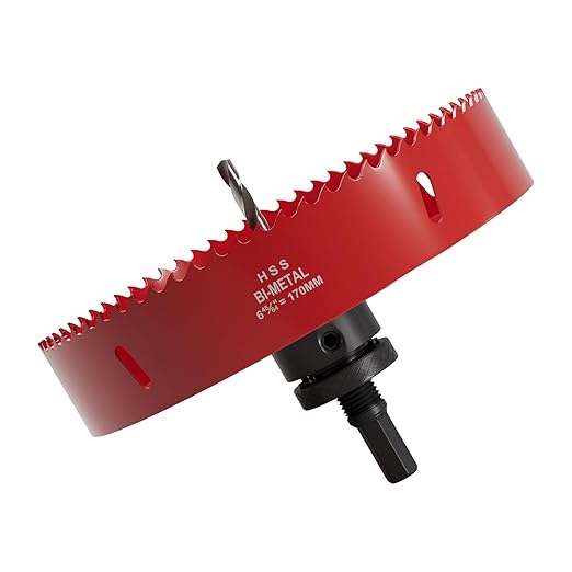 6.7" (170mm) Bi-Metal M42 High Speed Steel Hole Saw with Pilot Drill Bit, Smooth Cutting Edge for PVC, Drywall, Wood, Plastic, Gypsum Board, Rubber, Thin Metal